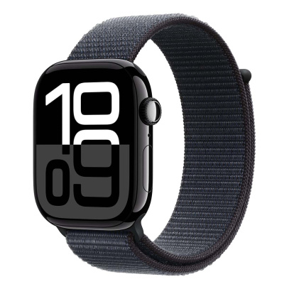 Apple Watch Series 10, 46 мм корпус из алюминия цвета «Jet Black», ремешок Sport Loop цвета «Ink»