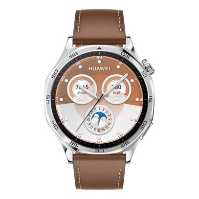 Часы HUAWEI Watch GT 5 Silver, 46 мм, цвет корпуса серебряный, цвет ремешка коричневый