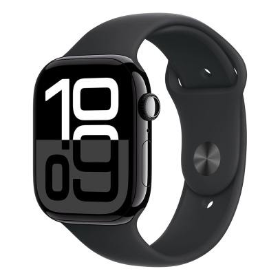 Apple Watch Series 10, 46 мм корпус из алюминия цвета «Jet Black», ремешок Sport Band размера M/L цвета «Black»