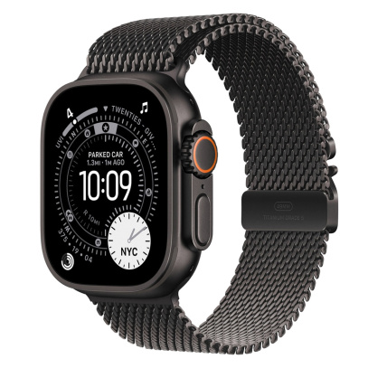 Apple Watch Ultra 3 (2025), 49 мм корпус из титана цвета «Black», ремешок Titanium Milanese Loop размера M цвета «Black»