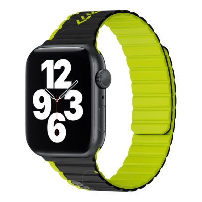 Ремешок для iWatch на 42/44/45/49 мм WiWU Smart Magnetic Silicone (Wi-WB010) Black+Green
