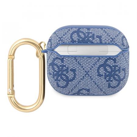 Чехол для Airpods 3 Guess PU leather 4G с карабином и металлическим логотипом (GUA34GSMB) Синий