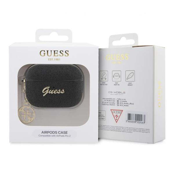 Чехол для Airpods Pro 2 Guess Glitter flakes Metal logo with Heart charm (GUAP2GLGSHK) Черный
