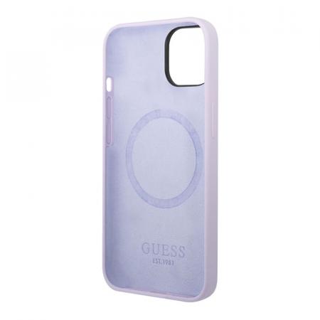 Чехол Guess для iPhone 14 с Magsafe CG Mobile Liquid silicone Plate metal logo Hard (GUHMP14SSBPLU) Сиреневый