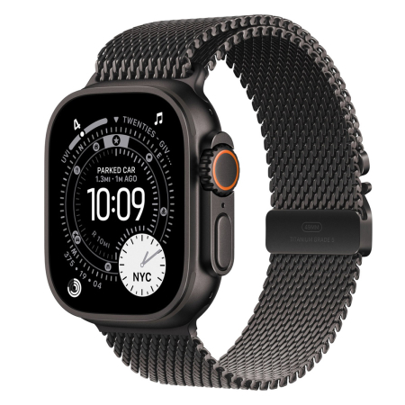 Apple Watch Ultra 3 (2025), 49 мм корпус из титана цвета «Black», ремешок Titanium Milanese Loop размера S цвета «Black»