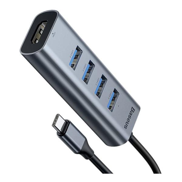 Переходник Baseus для MacBook HUB Enjoy series (Type-C to USB3.0*4+HDMI) (CAHUB-N0G) Deep Grey, тёмно-серый