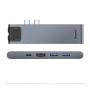 Переходник Baseus для MacBook HUB TB3 C+ (Dual Type-C to USB3.0/HDMI/Type-C/SD/Micro/LAN) (CAHUB-L0G) Deep Grey, тёмно-серый