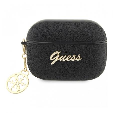 Чехол для Airpods Pro 2 Guess Glitter flakes Metal logo with Heart charm (GUAP2GLGSHK) Черный