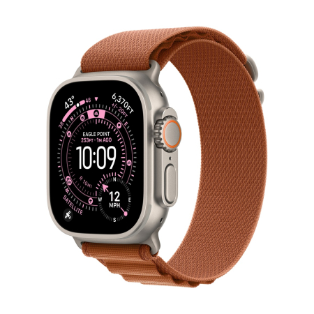 Apple Watch Ultra 3 (2025), 49 мм корпус из титана цвета «Natural», ремешок Alpine Loop размера L цвета «Terra Cotta»