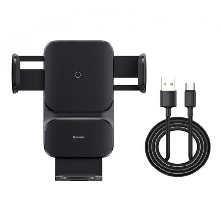 Автомобильный держатель с функцией беспроводной зарядки Baseus Wisdom Auto Alignment Car Mount Wireless Charger (QI 15W) Air Outlet Base (CGZX000001) Черный