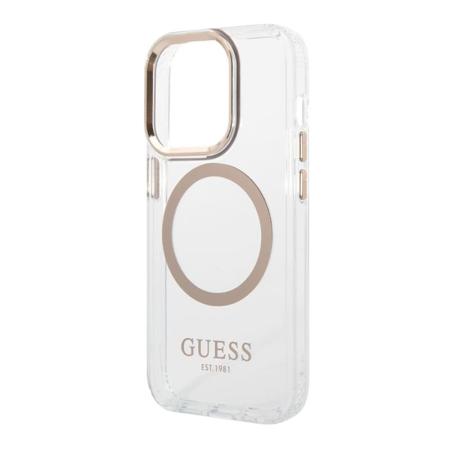 Чехол Guess для iPhone 15 Pro с MagSafe PC/TPU Metal outline Hard (GUHMP15LHTRMD) Transparent/Gold Прозрачный
